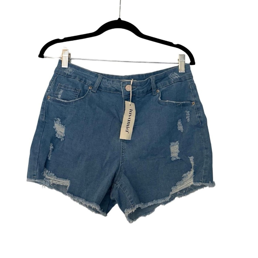 Blue Distressed Denim Shorts